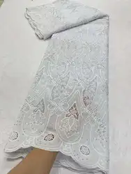 Tela de encaje africano 2024 nigeriano con piedras, tejido de encaje francés blanco para vestido de fiesta de boda, costura de 5 yardas