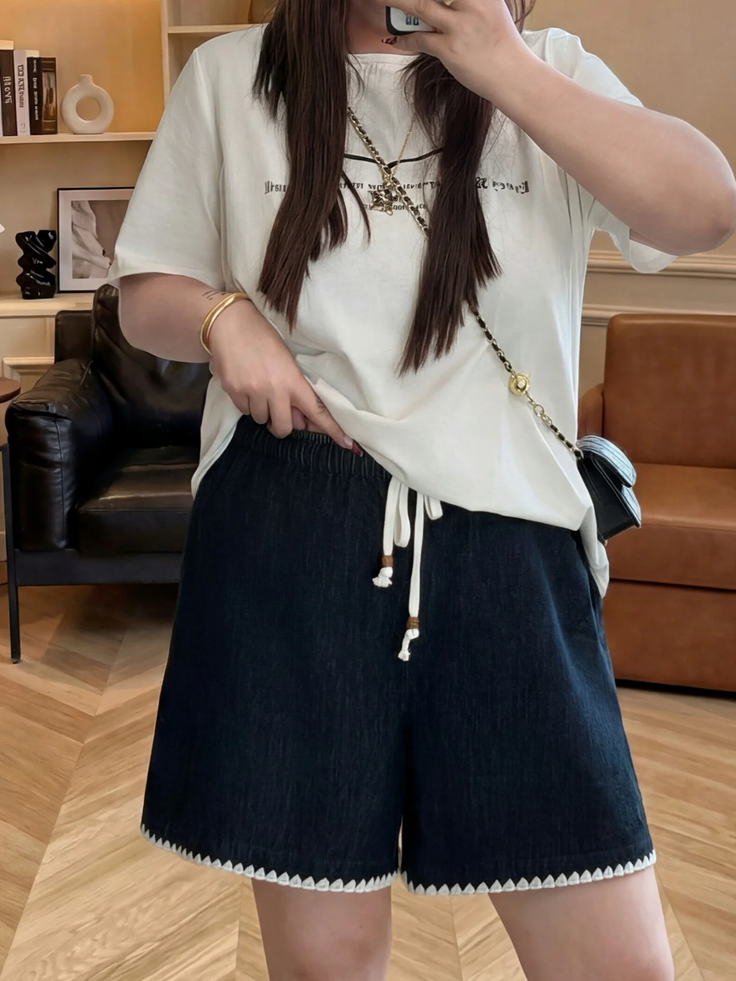 

plus Size Women's Shorts Summer New Commuter Style Thick Sister Lazy Meat Covering Slimming High Waist Cotton Wide Leg Pants