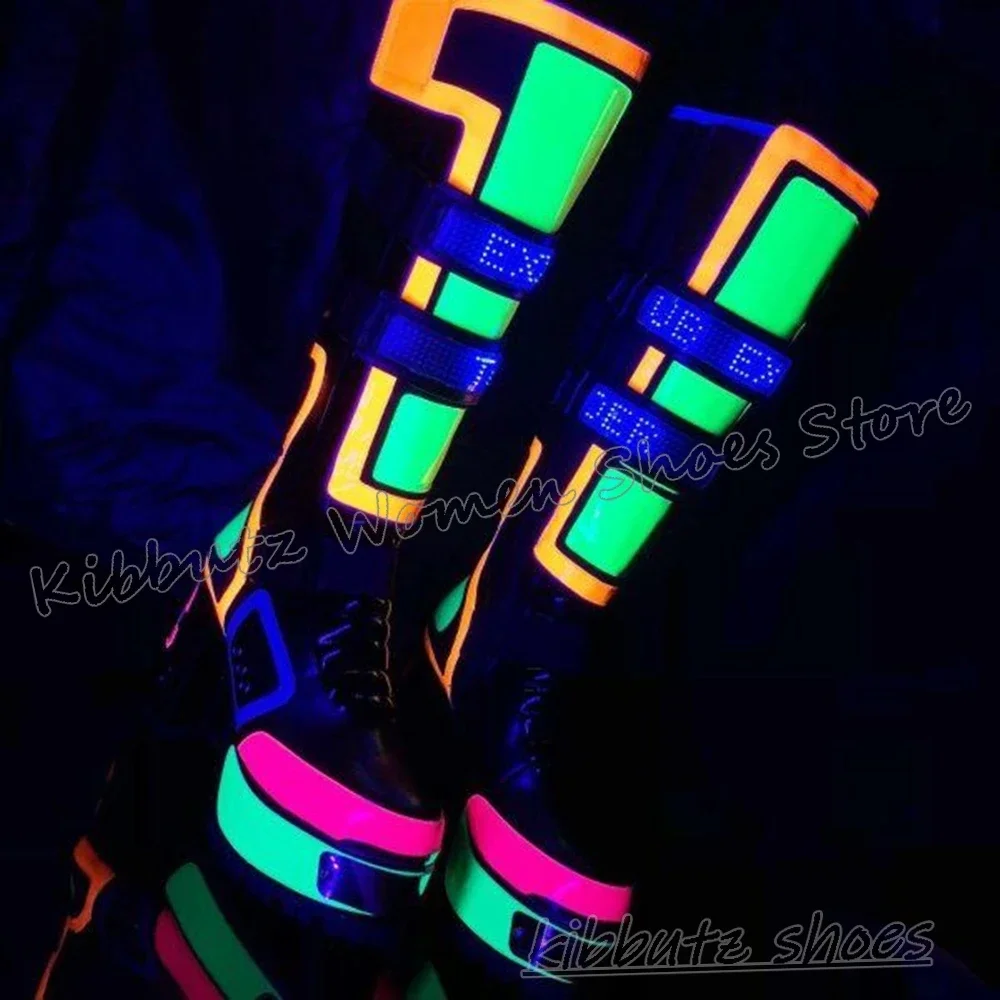 Knee High Boots Platform Belt Buckle Leather Mixed Color Fashion Luxury Elegant Comfortable Sexy Novelty Spicy Girls Shoes New - view 4