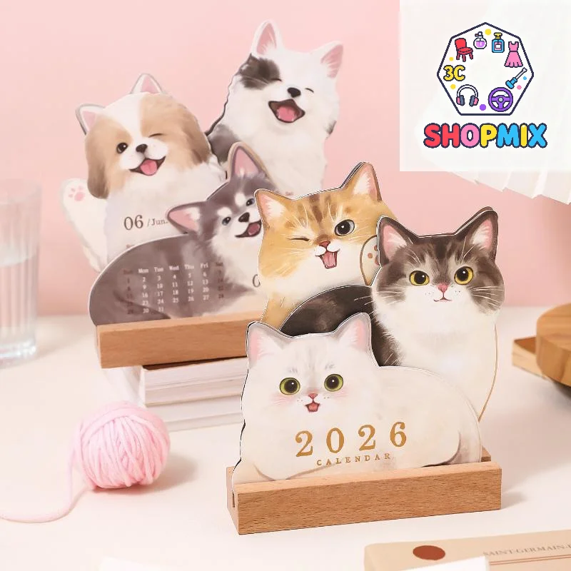 

2026 Cute Cat Dog Series Desk Calendar Table Planner Yearly Agenda Organizer Memo Notes For Home Office School Daily Scheduler