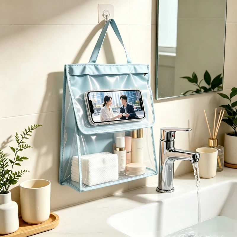 Wasserdichte Hängende Aufbewahrungstasche, Wandmontage ohne Bohren, Transparenter Kleiderorganizer mit Großer Kapazität für Badezimmer, Wohnheim und Zuhause – Detail 6