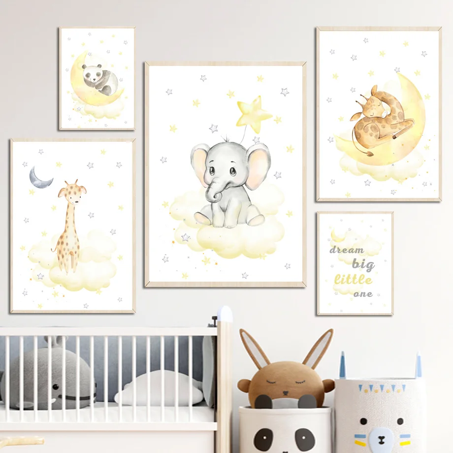 Giraffe Lion Elephant Panda ream Big Little One Wall Art Print Canvas Painting Nordic Poster Wall Pictures Baby Kids Room Decor