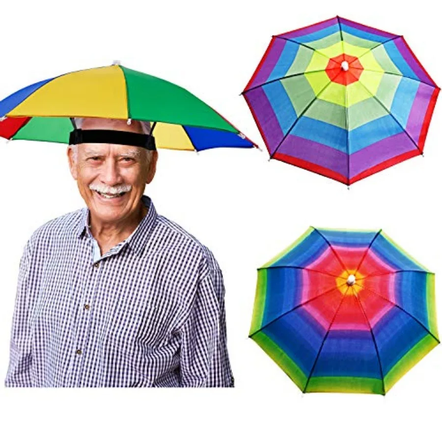 

3 Pcs Rainbow Umbrella Hats for Adults Head Umbrella Hat with Elastic Band Adjustable Cap for Women Men Fishing