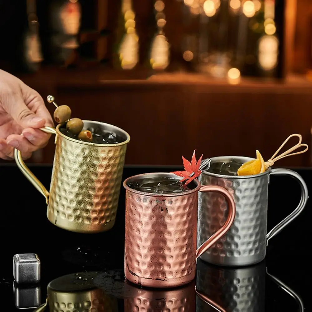 Water Cup 430ml Moscow Mule Mug Stainless Steel Hammered Pattern Coppery Beer Mug Coppery Unbreakable Coffee Cup Bar