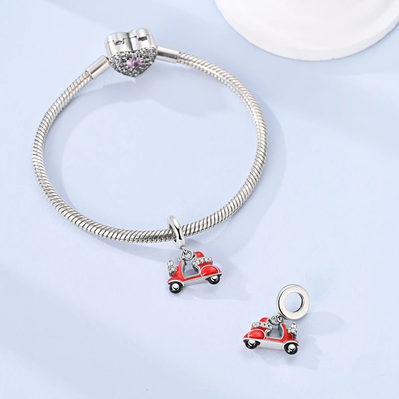 925 Sterling Silver Color Changing Electric Scooter Charms Pendant Fit Original Bracelet DIY Women Birthday Jewelry Gift