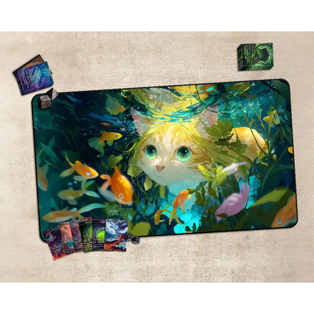 Anime TCG Playmat ,Trading Card Game Accessories,PC Game Accessory,Dreamy Underwater Cat Gaming Desk Mat: TCG Playmat