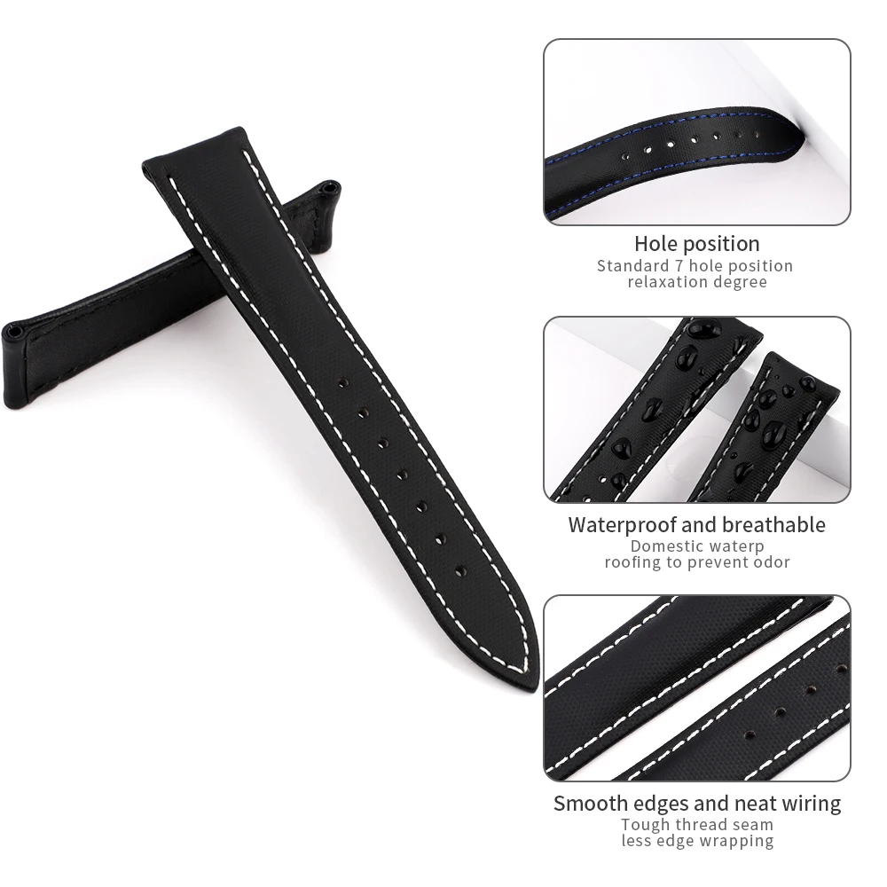 Oxford Leather Watch Strap for 20mm 24mm Handmade Genuine Leather Band Waterproof Soft Belt Bracelet Replacement Wristband