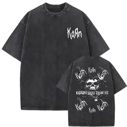 Camisetas com estampa de esqueleto masculinas, banda de rock vintage lavada, Korn caindo longe de mim, camiseta gótica, camiseta masculina extragrande, moda