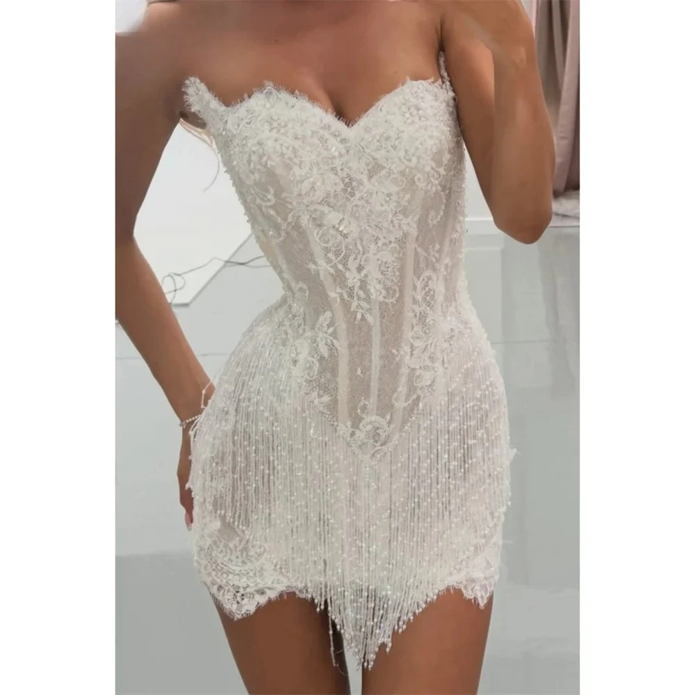 

Customized White Sexy Mini Wedding Dress Strapless Necklink Sleeveless Vestidos De Noche Sexy Mermaid Robe De Mariée 2026