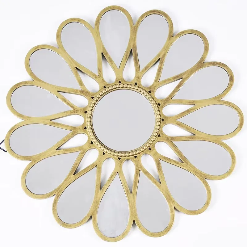 

50cm Wholesale Superior Quality Modern Gold Decorative Wall Mirrors Living Room Flower Shape Gold Art Decor Wall Mirror
