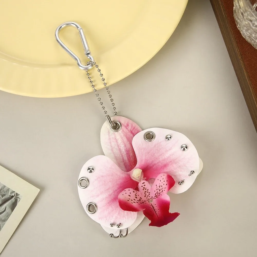 Creative Colorful Simulation Flower Keychain Sweet Pearl Butterfly Orchid Keyring Polyester Exquisite Backpack Decoration Women