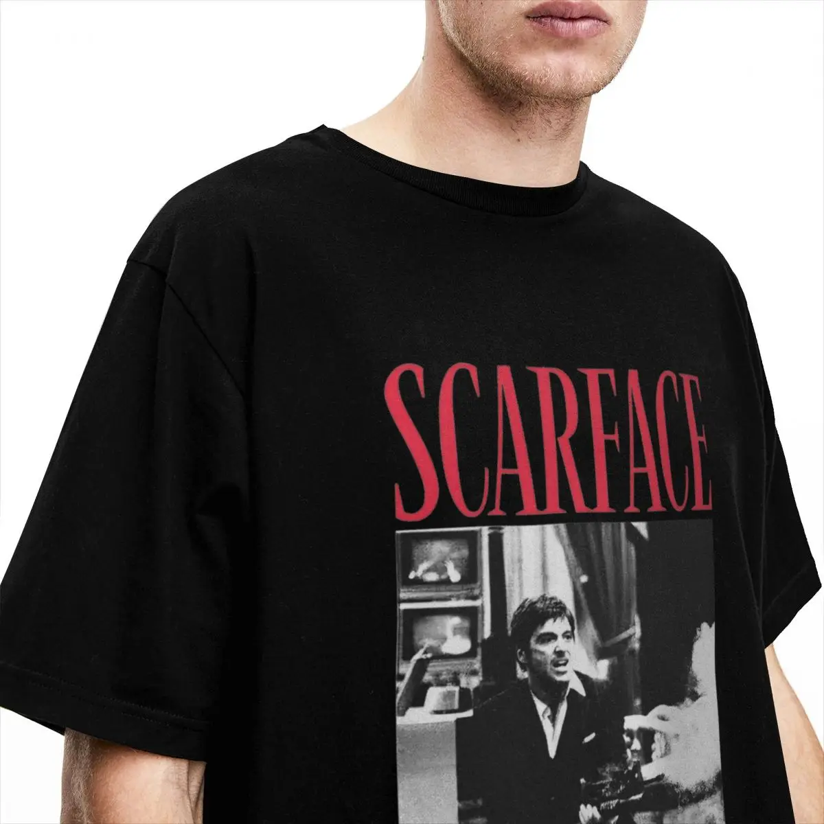 Tony Montana T-Shirt Men Scarface Movie Fun Cotton Tee Shirt Round Neck Short Sleeve T Shirts Summer Clothing