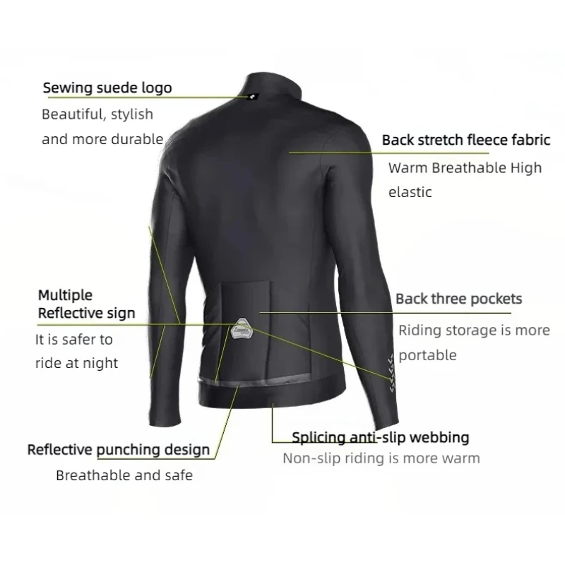 Lameda Fleece Cycling Jersey Men's Winter Windproof Warm Padded Long-sleeved Jacket Top Cycling Clothing