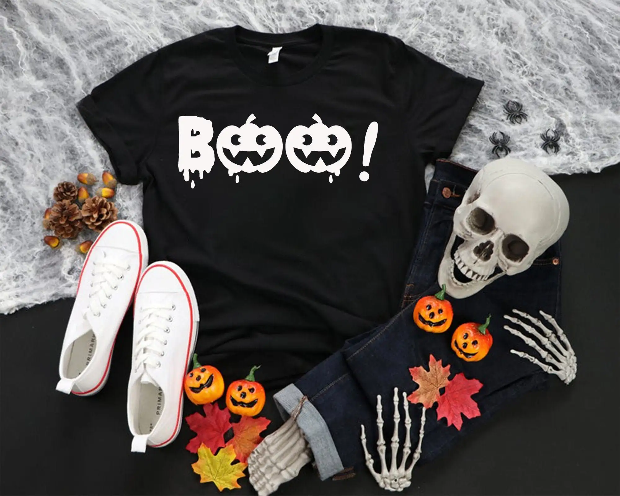 Halloween T Shirt Boo Pumpkin Spider and Web GhosT Trick or TreaT Kids