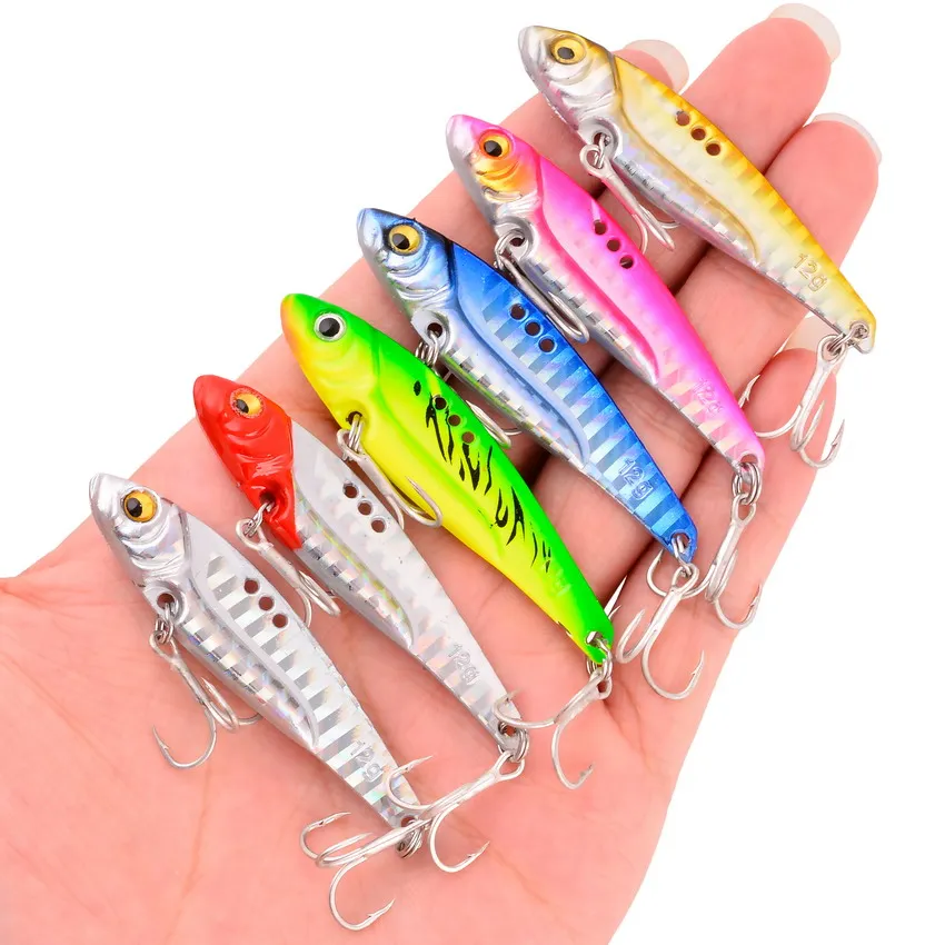 

6PC 3D Eyes Metal Vib Blade Lures 7/10/12G Sinking Vibration Bait Artificial Crankbait Vibe for Bass Pike Perch Lure Fishing Jig