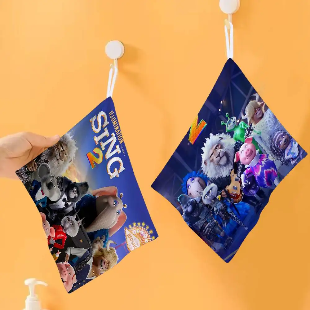 Sing 2 Movie Polyester Cotton Hand Wiping Towel with Hanging Loop, Lightweight for Home and Commercial Use