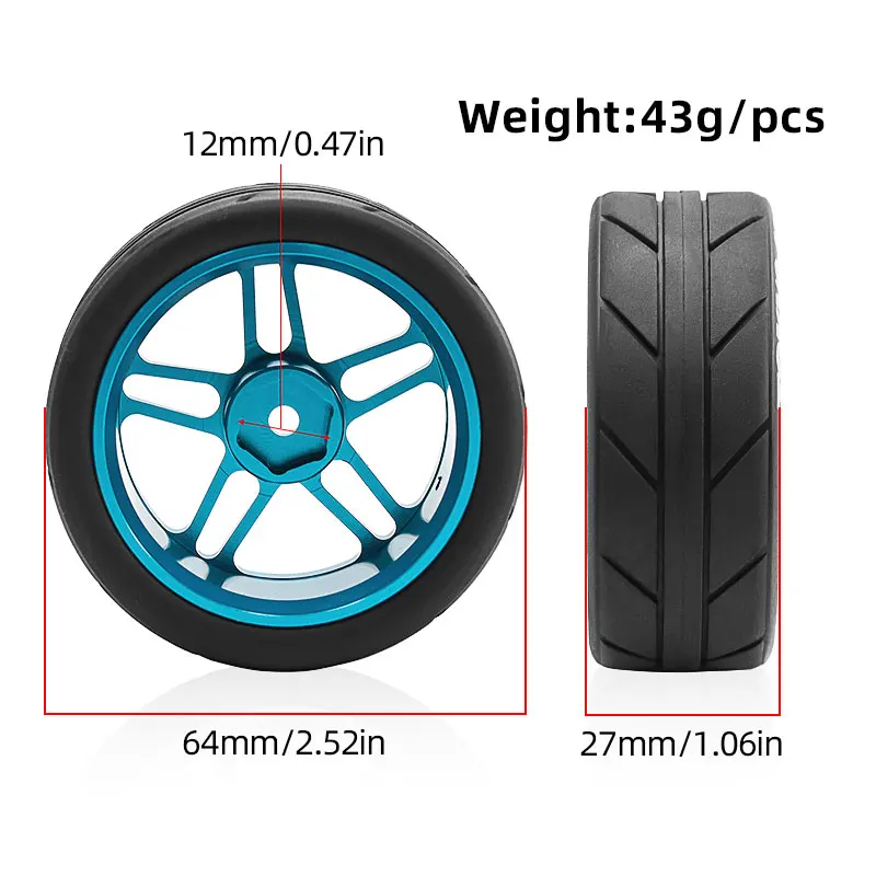 4 pcs aluminum 1/10 RC rally racing tires drift tires FW06 Tamiya TT01 TT02 XV01 1/10 RC racing upgrade parts wheel hub ti