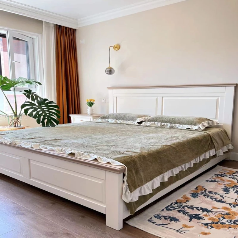 Simple solid wood bed 1.8m master bedroom marriage bed storage double bed modern 1.5 white princess bed bed