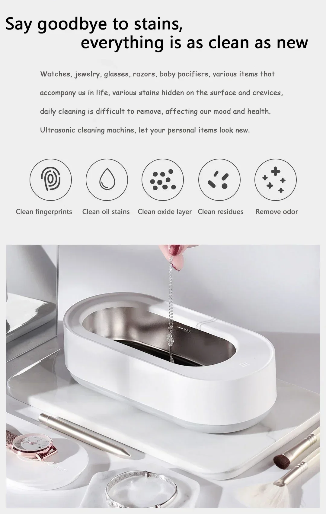 XIAOMI Portable Ultrasonic Cleaner macchina per la pulizia sonica per gioielli occhiali guarda trucco uova pulizia