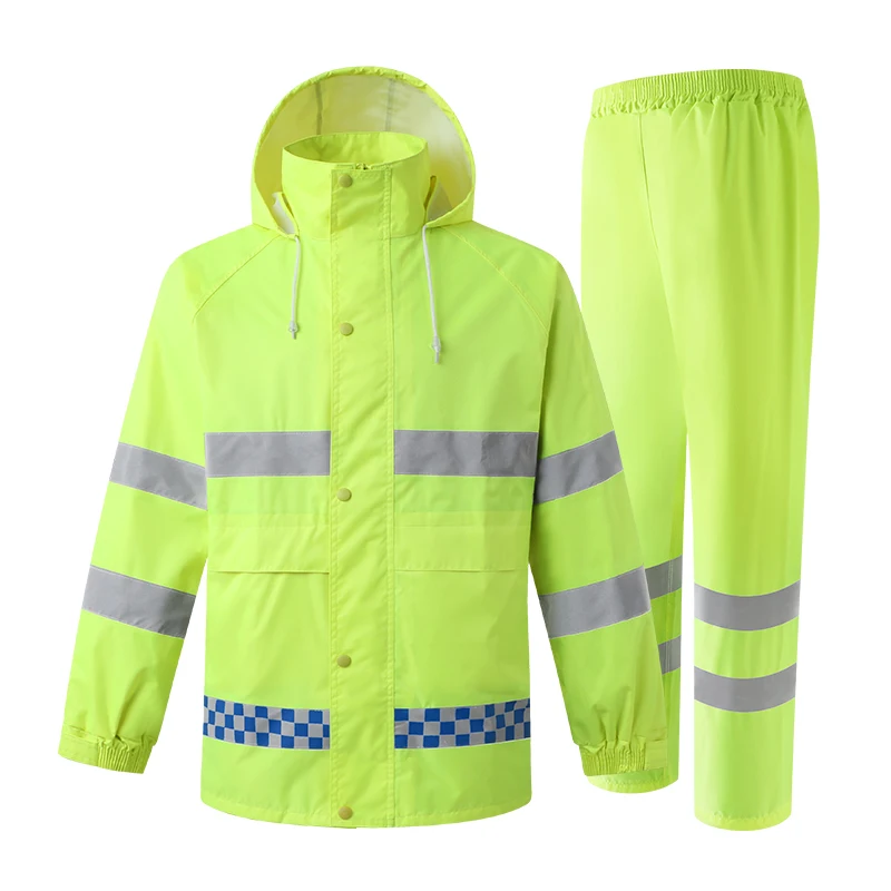 Safety Jacket Yellow Waterproof Rain Coat Rain Pants Work Wear Men With Reflective Stripes