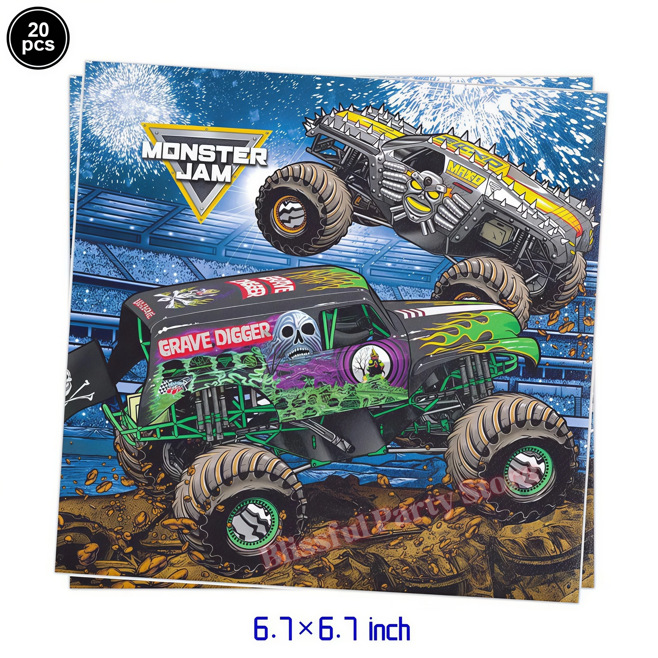 Monster Truck Party-Zubehör Jungen Rennwagen-Party-Dekorationen Teller Becher Luftballons Banner für Kinder Jungen 2. Geburtstag Party-Dekorationen – Detail 6