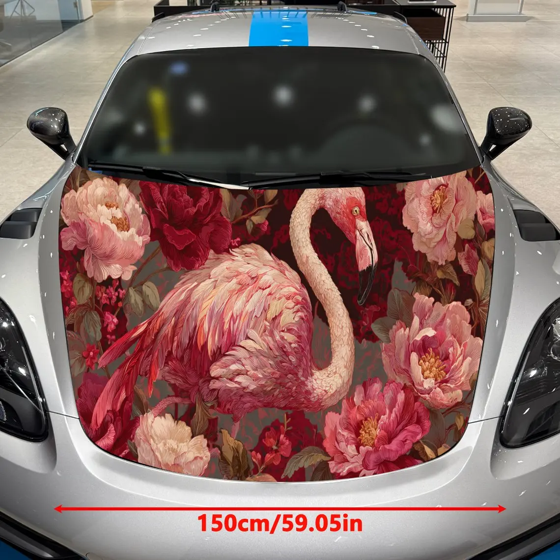 Pink Peony Flamingo Car Hood Vinyl Stickers Car Surface Protection Decal Car Decoration Cover Vinyl Wraps Waterproof Self-adhesi