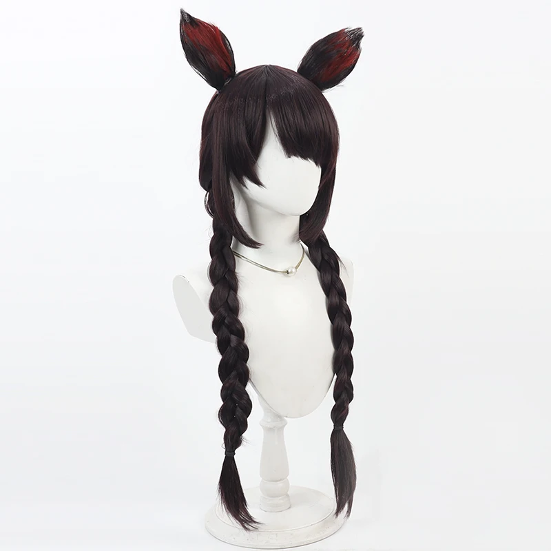 NIJISANJI الظاهري يوتيوب Inui Toko Cos شعر مستعار تأثيري هالوين كرنفال حفلة الدعامة الشعر الاصطناعية ألياف مقاومة للحرارة + غطاء شعر مستعار