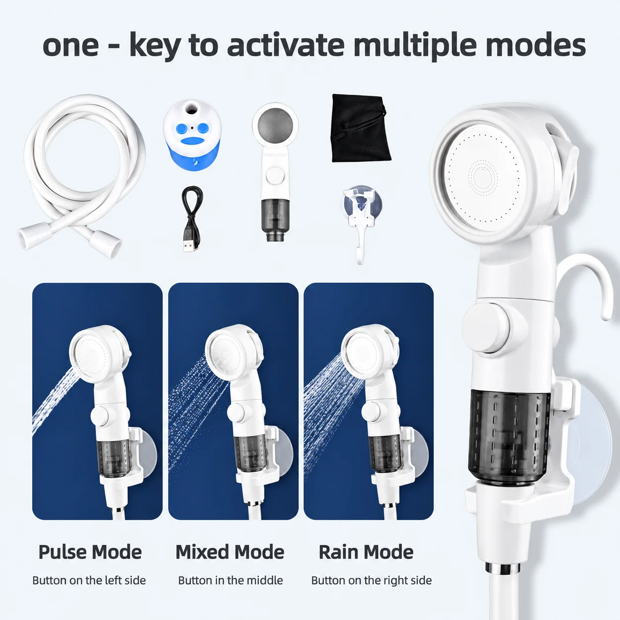 Ducha eléctrica portátil para acampar, bomba de ducha de 4000 mAh, ducha eléctrica recargable mejorada, bajo nivel de ruido, sistema de prevención de fugas, dispositivo de ducha portátil con cabezal de ducha que aumenta la presión, ideal para acampar al aire libre, ducha inteligente con pantalla digital, no requiere electricidad, perfecta para viajes y acampadas.
