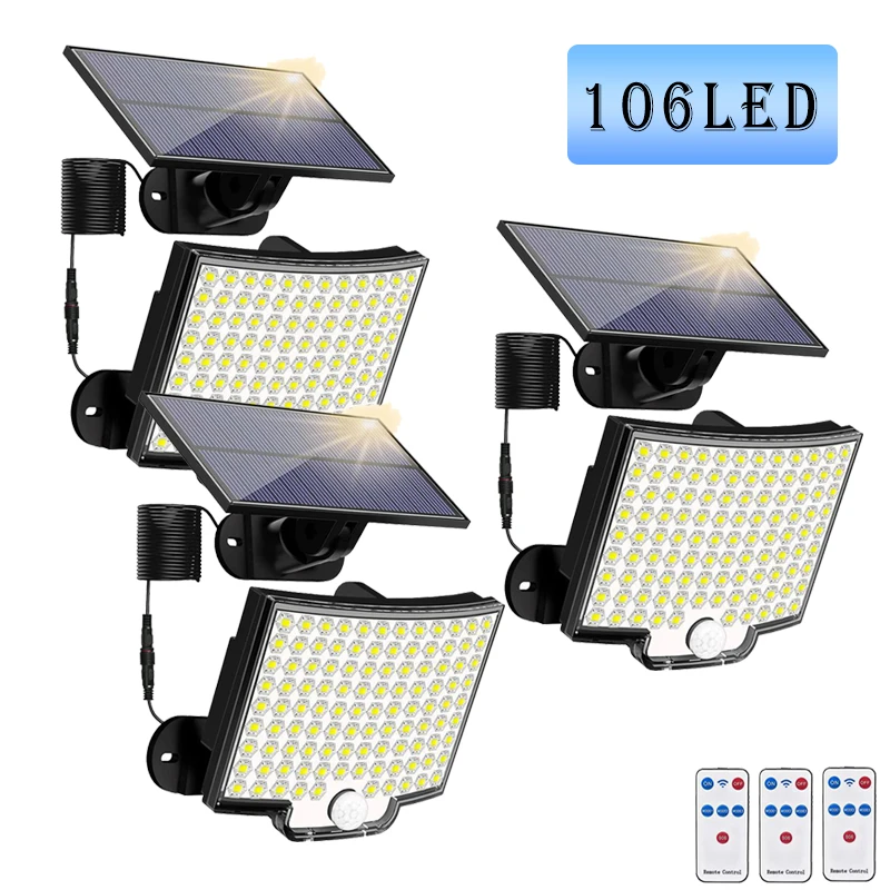 

106 LED Solar Light Outdoor Super Bright Waterproof with PIR Motion Sensor Security Lighting Spotlights 4 Modes Garden Wall Lamp