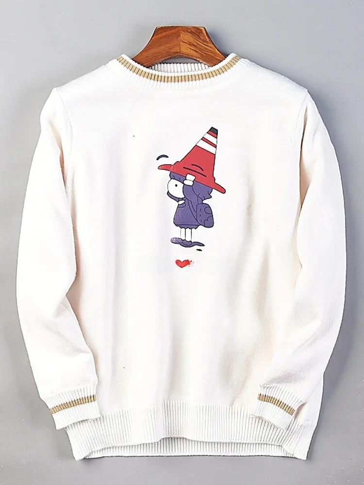 

Thiened Long Sve вязаный свитер женский круглый Ne Fce на подкладке с принтом теплый зимний колледж Sle для поездок на работу прямой крой