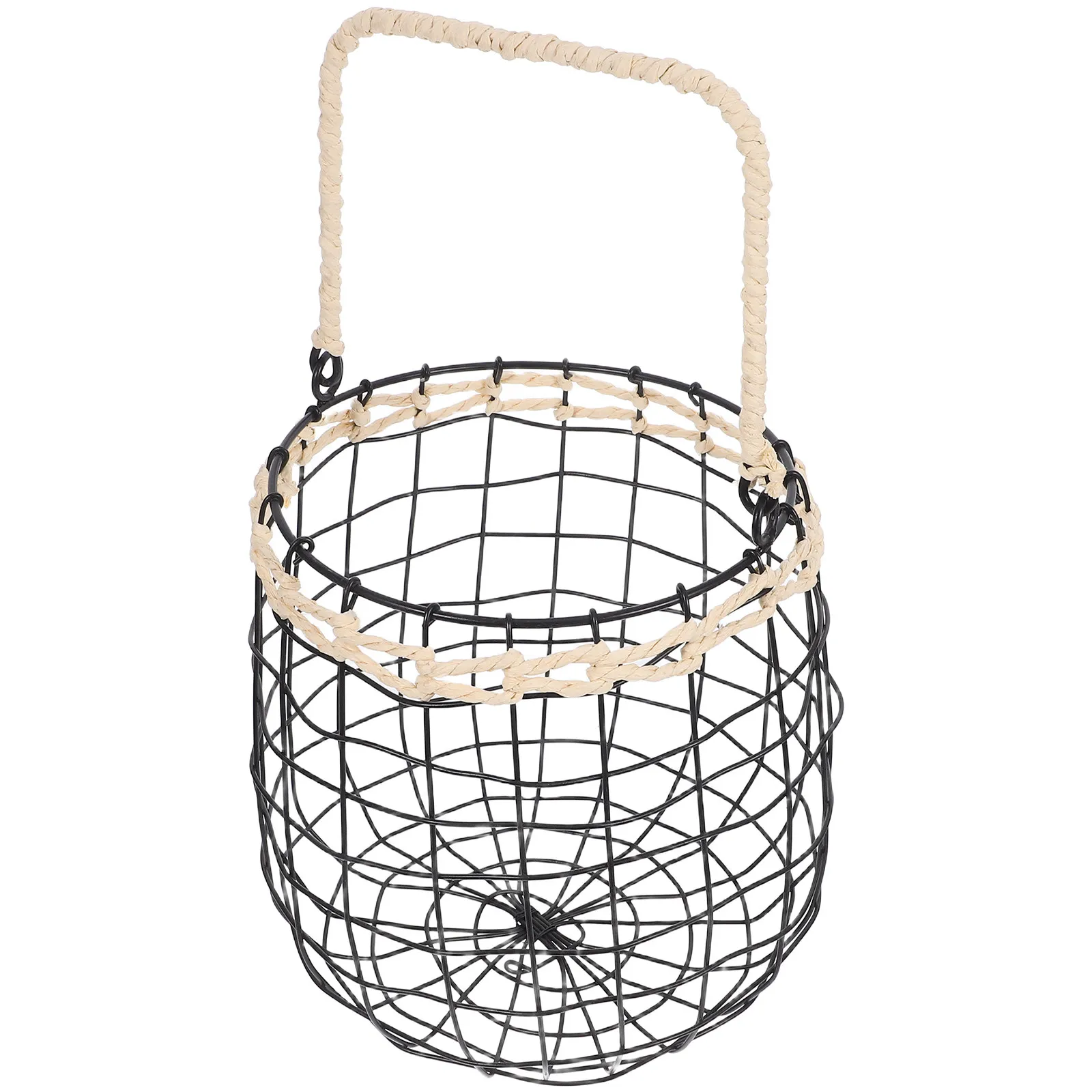 

1pc Farmhouse Iron Wire Hanging Basket With Handle For Fruit Vegetable Storage Mountable Kitchen Garden Organizer Wall Hanging