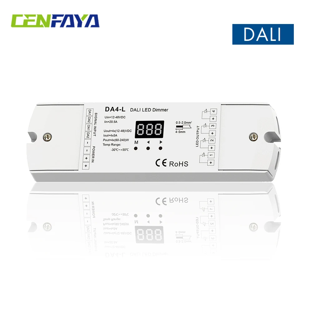 DT6 DALI LED Dimmer DC 12V 24V 4CH Constant Voltage LED Controller PMW Dimming With Numeric Display For Single Color LED Strip