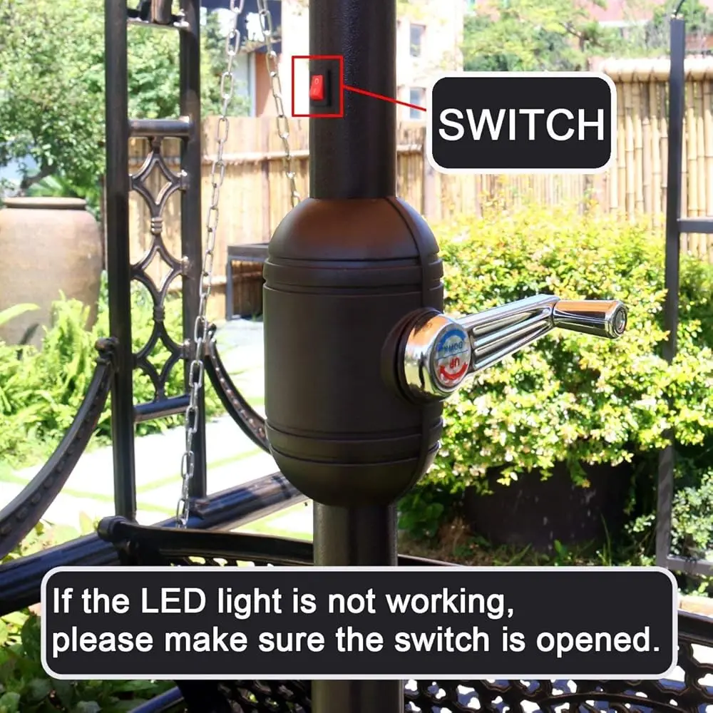 9' Solar-LED-beleuchteter Terrassenschirm mit 8 Rippen/Neigeinstellung und Kurbelliftsystem (hellbraun)