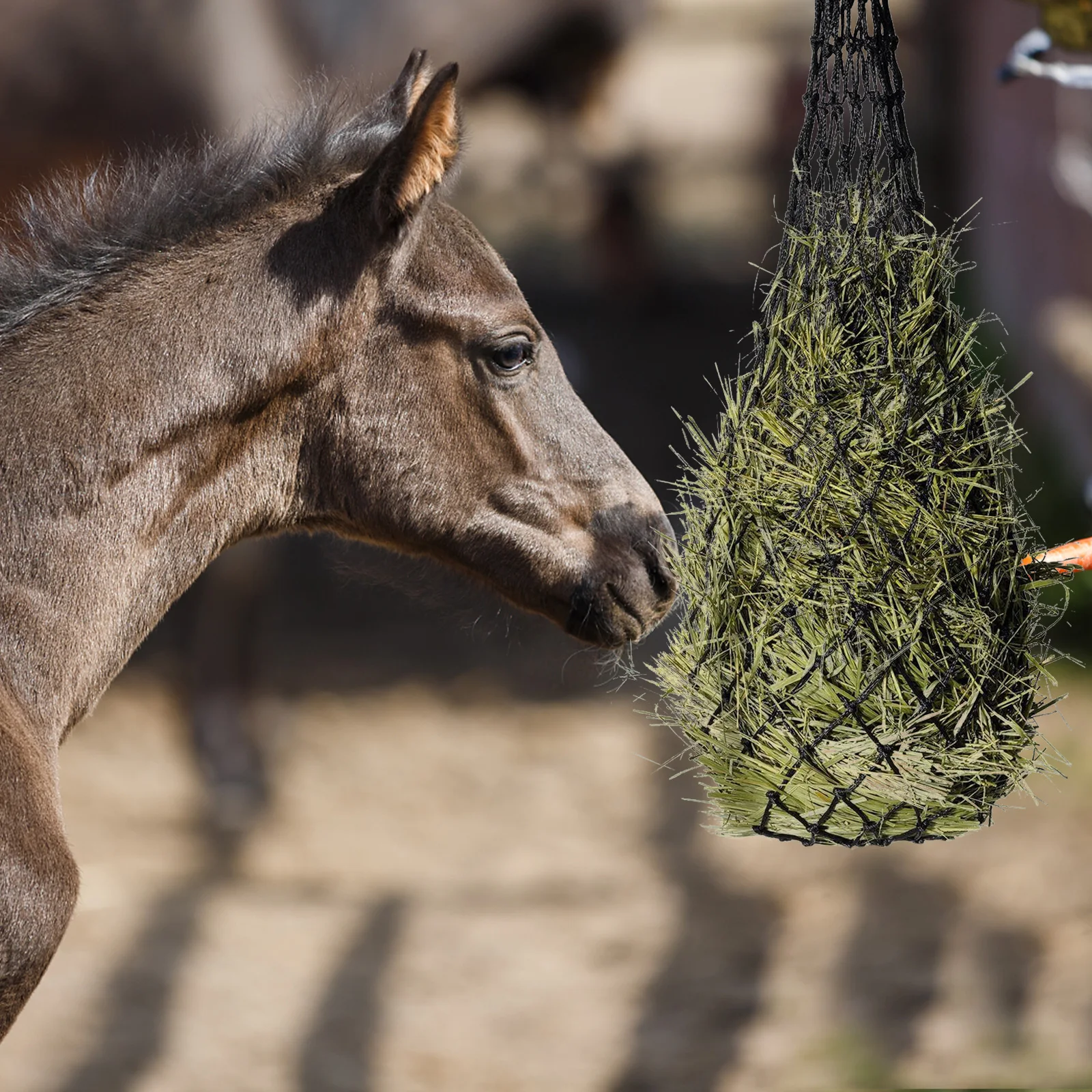 حقيبة تغذية بطيئة ذات سعة كبيرة مصنوعة من النايلون القوي وخفيفة الوزن وتصميم مدمج لشبكة تغذية الحصان للمراعي المستقرة #2