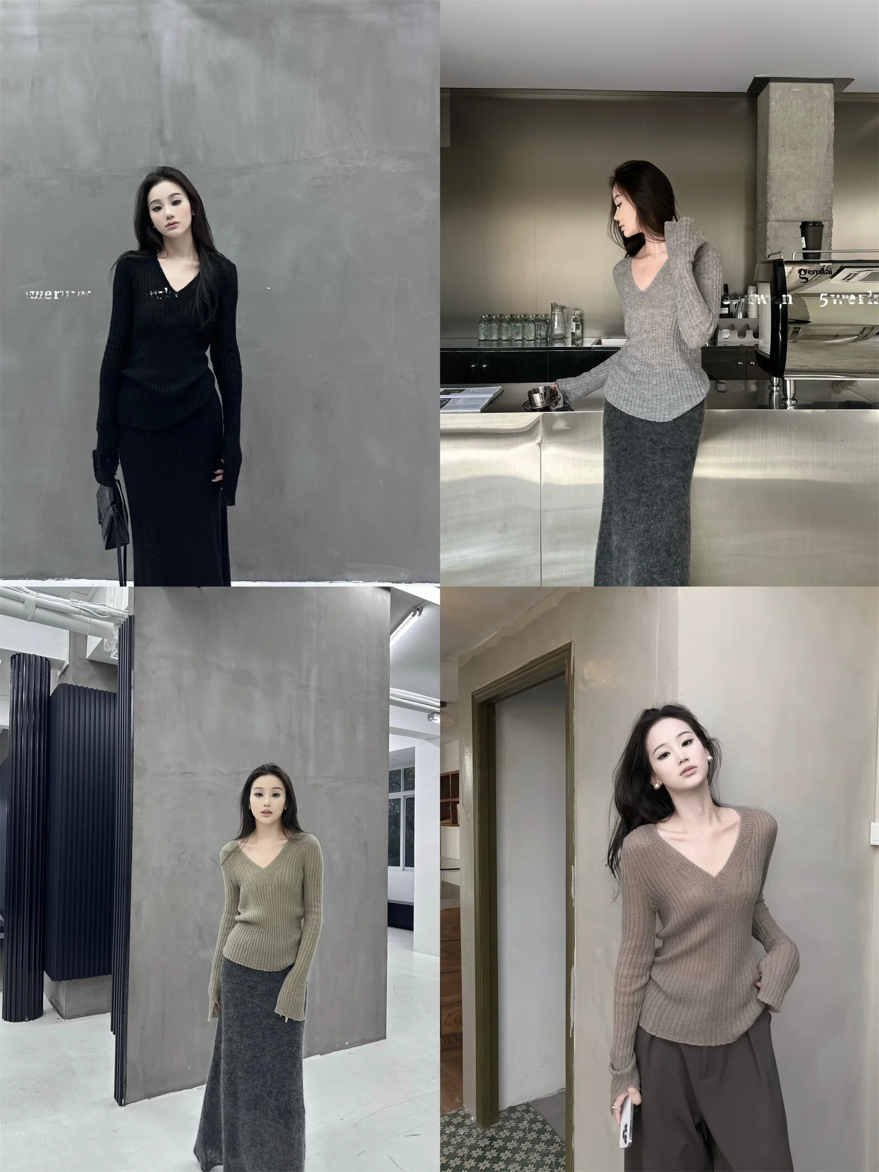 

5werkwen Lazy Split Sve вязаная основа irt женская осень-зима универсальный утягивающий длинный топ све с v-образным вырезом свободный рукав