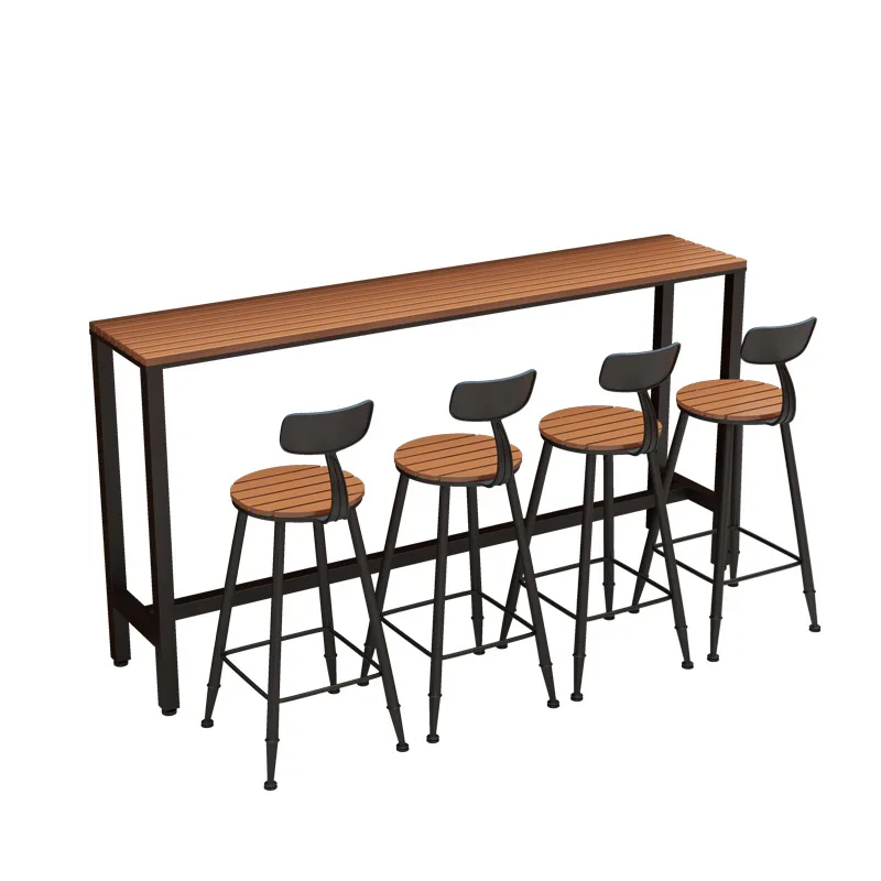 

Outdoor Bar Chairs Outdoor Dining Bar Cafe Milk Tea Shop Rooftop Plastic Wood High Stool Outdoor Waterproof and Sunscreen