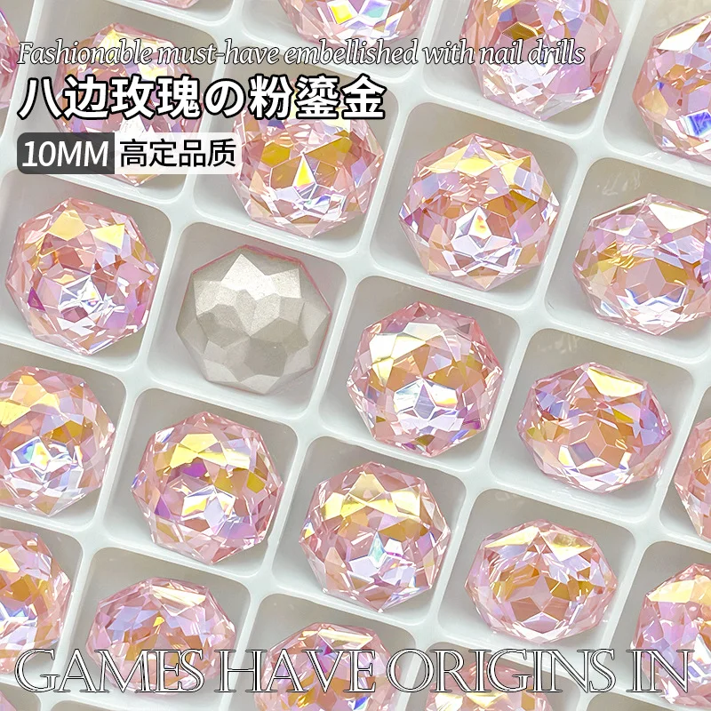 K9 คริสตัล 10 มม.แปดเหลี่ยม Rose เพชรดอกไม้ Facets Pointed Bottomed อัญมณีใช้สําหรับต่างหูสร้อยคอเครื่องประดับเล็บอุปกรณ์เสริม