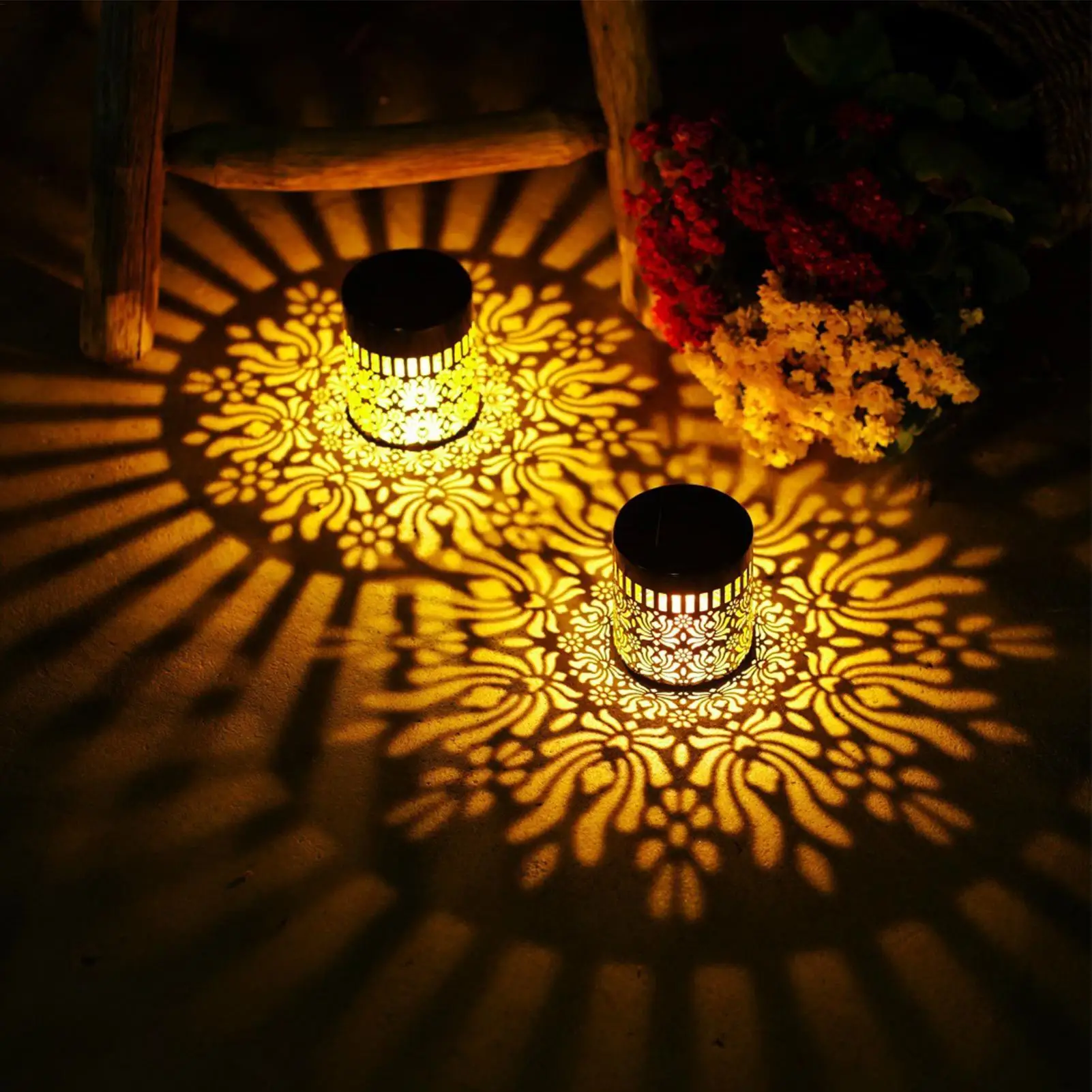Hollow Flower Garden Lanterns Solar Fence Lights Waterproof Deck Lights for Patio Yard Porch Door Garage Balcony Gazebo Terrace