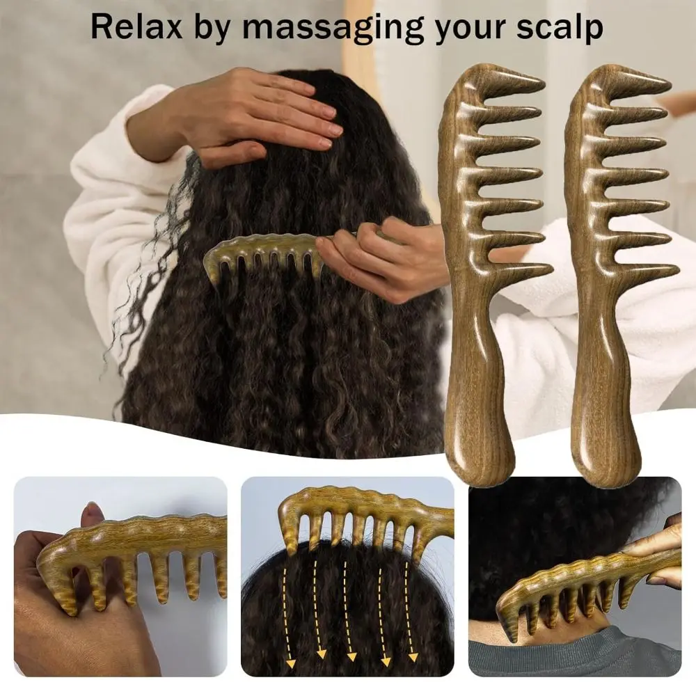 

Hot Thicken Wooden Wide Tooth Comb Large Natural Sandalwood Hair Combs Anti-static Head Scalp Massager for Curls