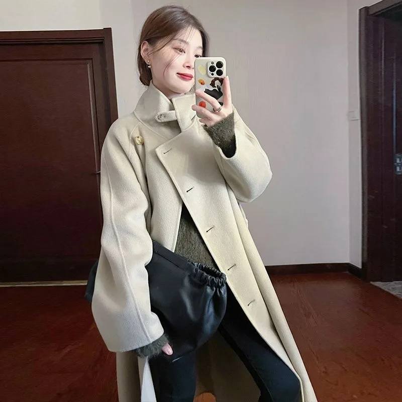 Women Advanced Sense Double-Sided Woolen Coat Female Long Below The Knee Fashion Solid Color Baggy Outwear Winter Casual Outcoat