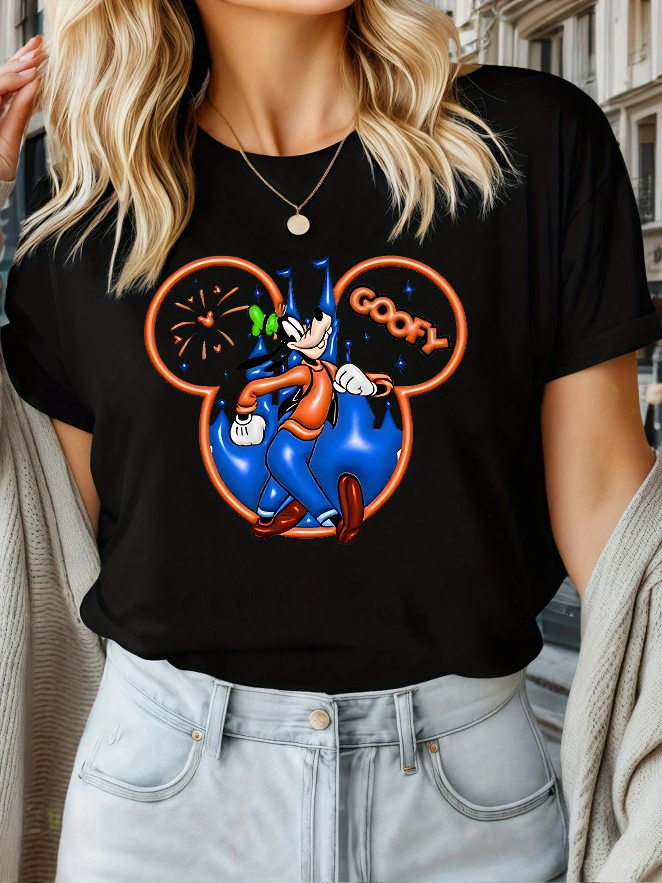 

Goofy Goof Print Women's T-Shirt Short Sleeve Cotton Tees Cartoon Disney Goofy Goof Y2k Tops Women T-shirt Brand Summer Clothing