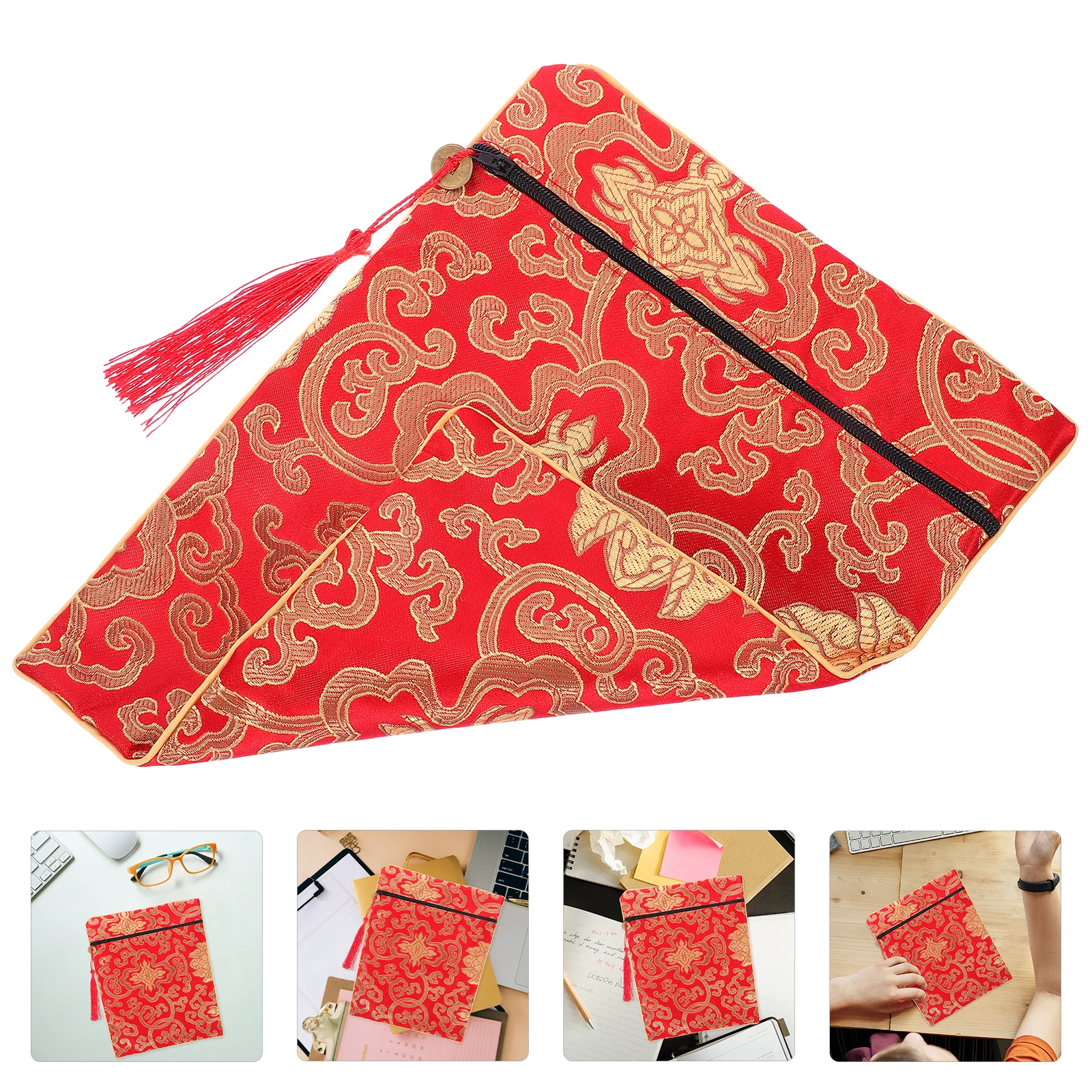 

Scriptures Bag Brocade Storage Pouch Books Documents Yellow Dragon Silk Embroidery Resilient Fabric Easy Cleaning