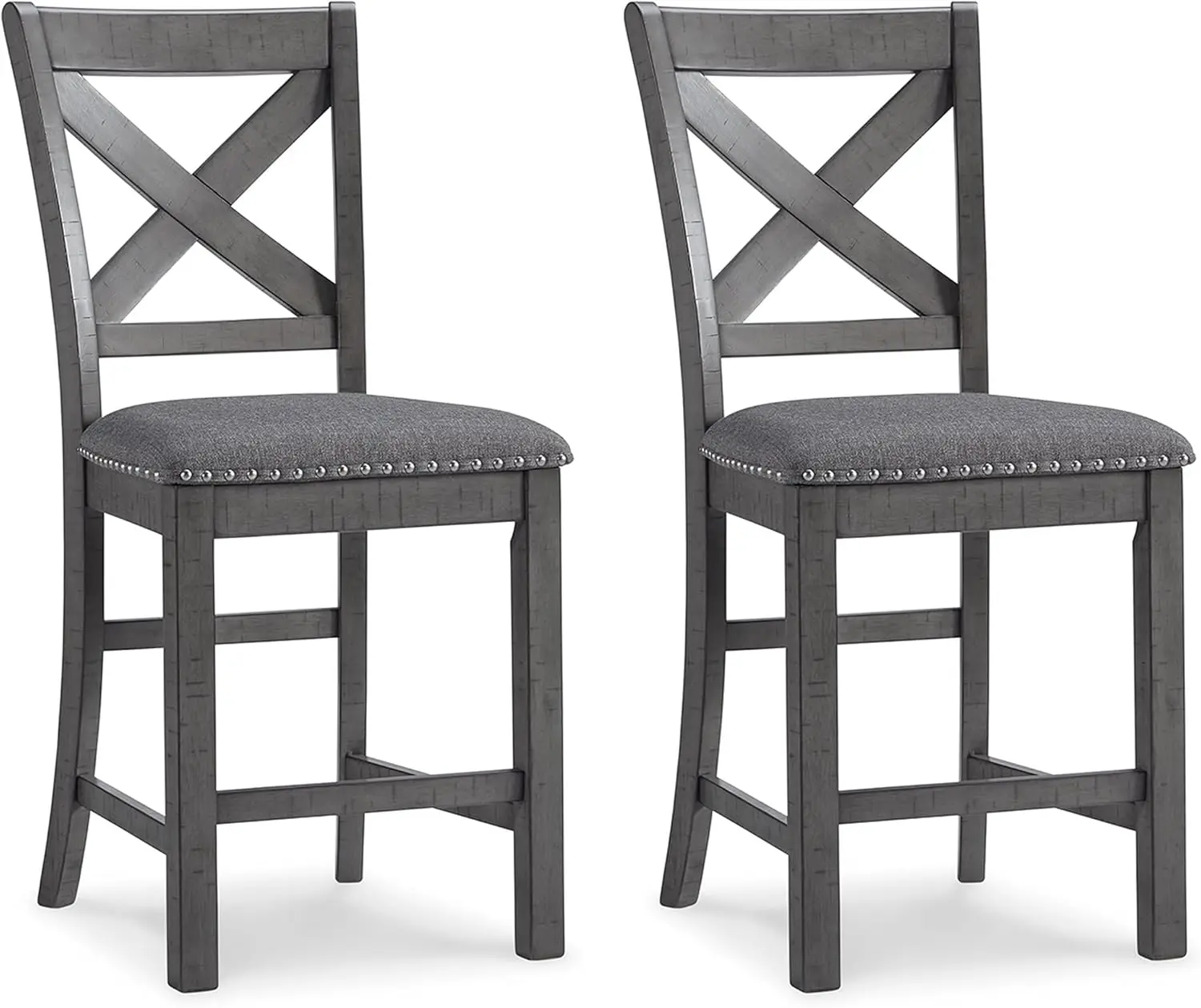 

Signature Design by Ashley Myshanna Modern Farmhouse 25" Counter Height Upholstered Barstool, Set of 2, Dark Gray