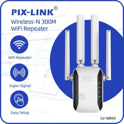 PIX-LINK WR43 repetidor WiFi más rápido, amplificador de señal, extensor de rango WiFi, amplificador de cobertura de largo alcance con puerto Ethernet