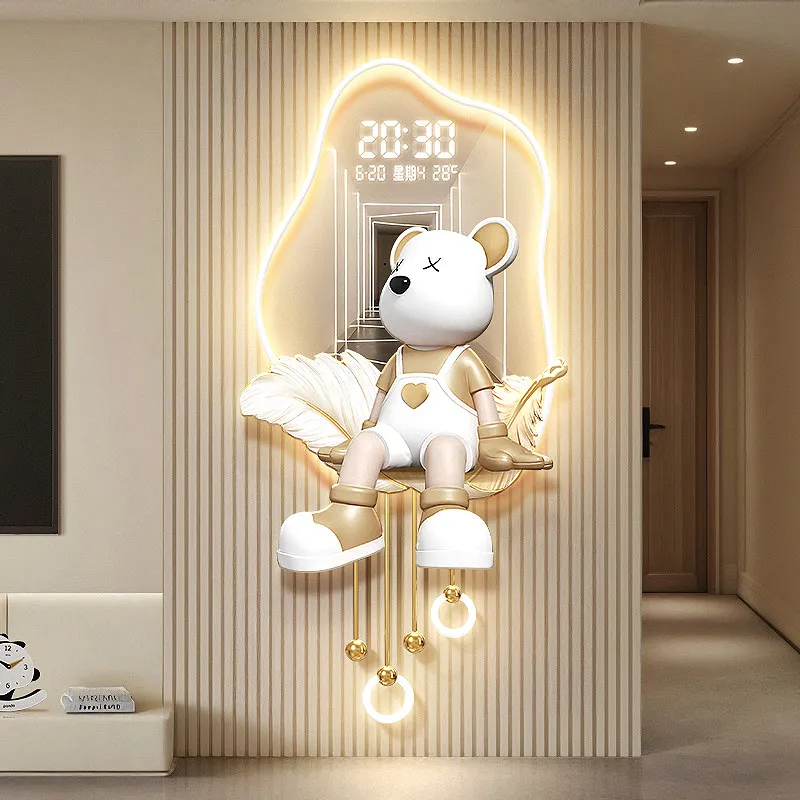 O*-3D Stereo Cartoon Figure LED Backlit Digital Wall Clock, Perpetual Calendar Time Date Week Temperature *