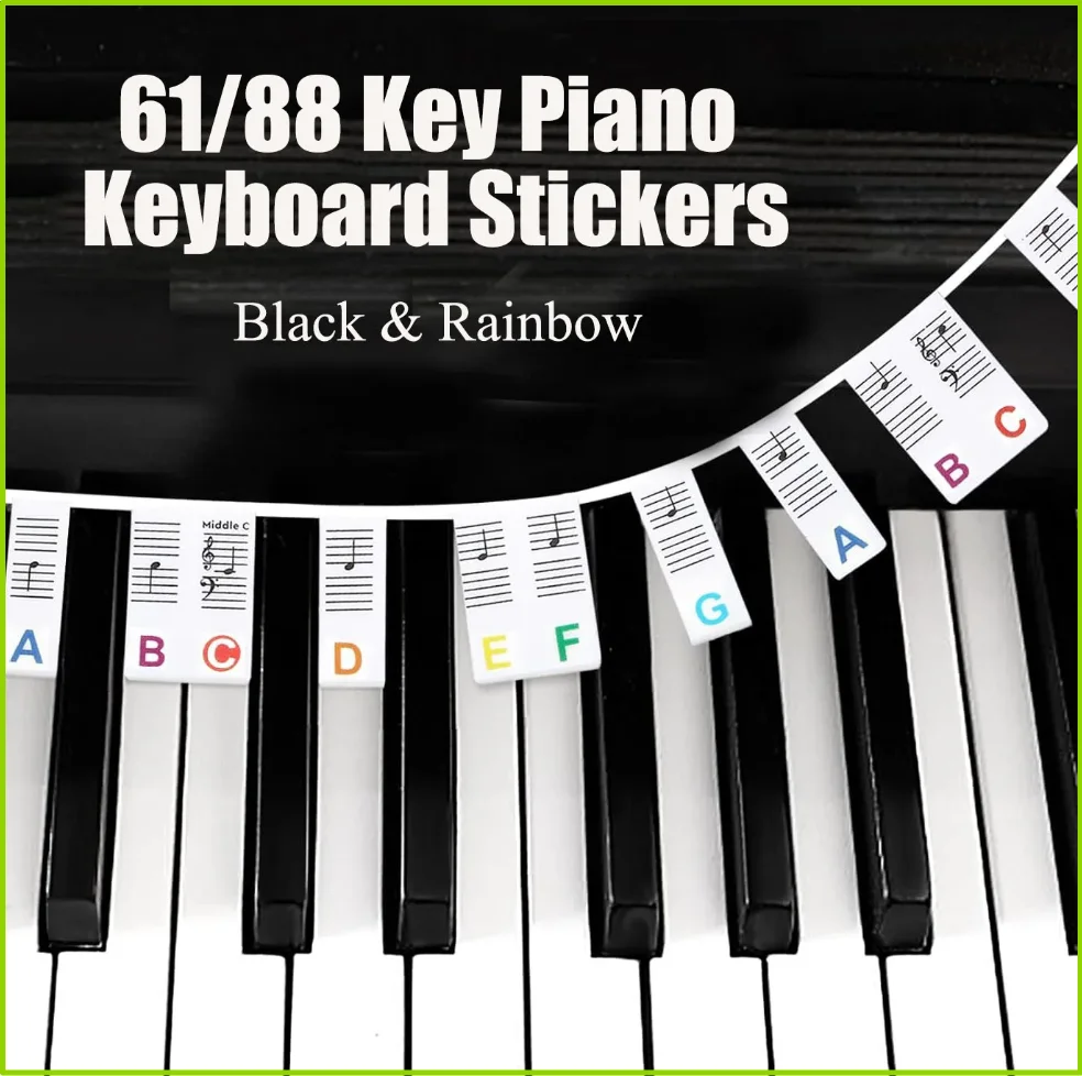 61/88 Keys Piano Keyboard Stickers, Removable Piano Keyboard Note Labels for Learning Piano Notes Guide for Beginner