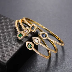 Open bracelet trend brass zircon bracelet temperament Korean version of simple banquet jewelry gifts.