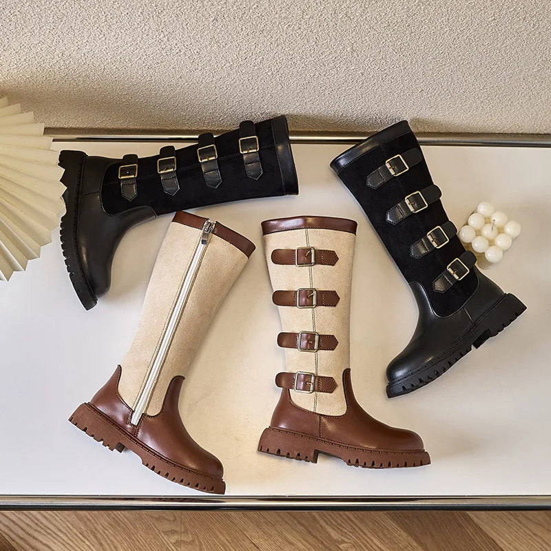 girl-autumn-winter-fashion-cotton-boots-children-fleece-lace-up-small-fragrance-high-boots-woman-simple-side-zipper-casual-shoes