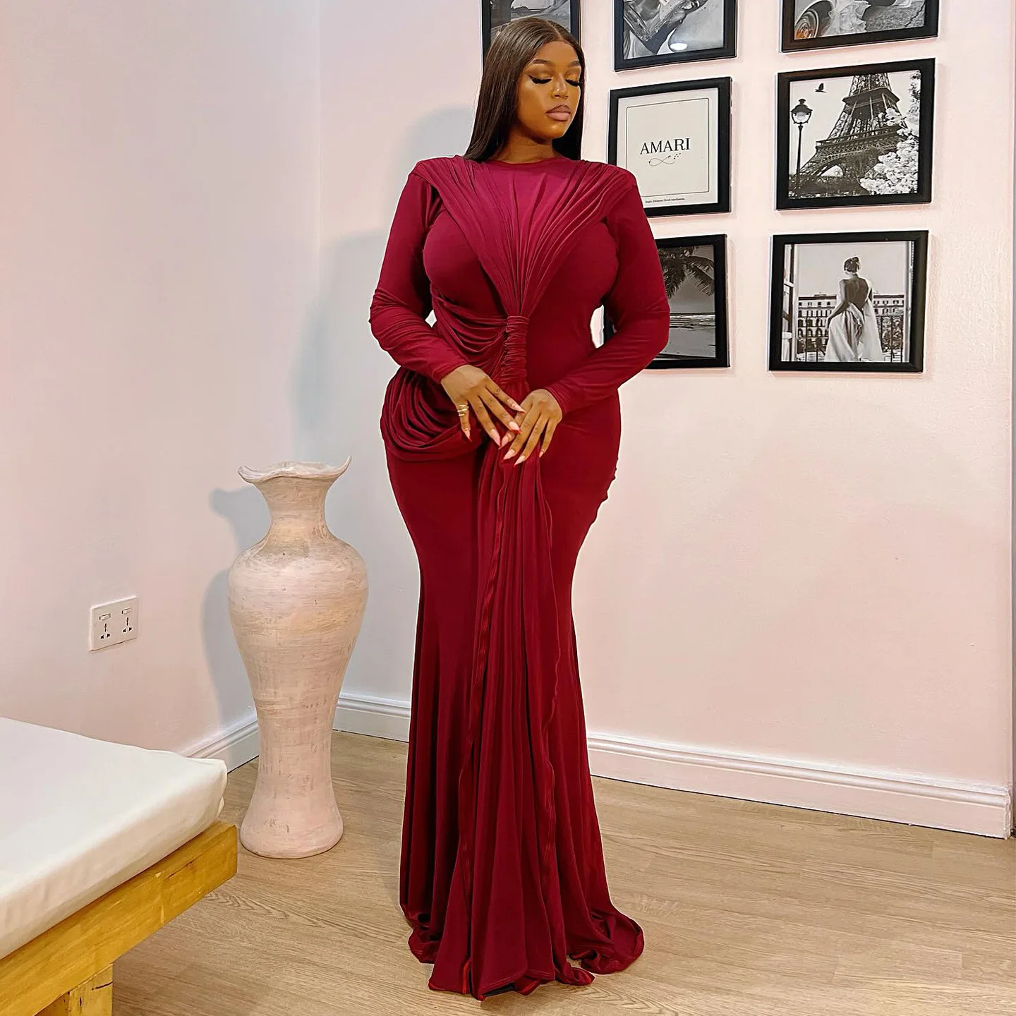 

Long Dress Women Dresses Slim Fit Sexy Vestidos Y2k Streetwear Round Neck Full Sleeve Hip Wrap Elegant Party Night Work Spring