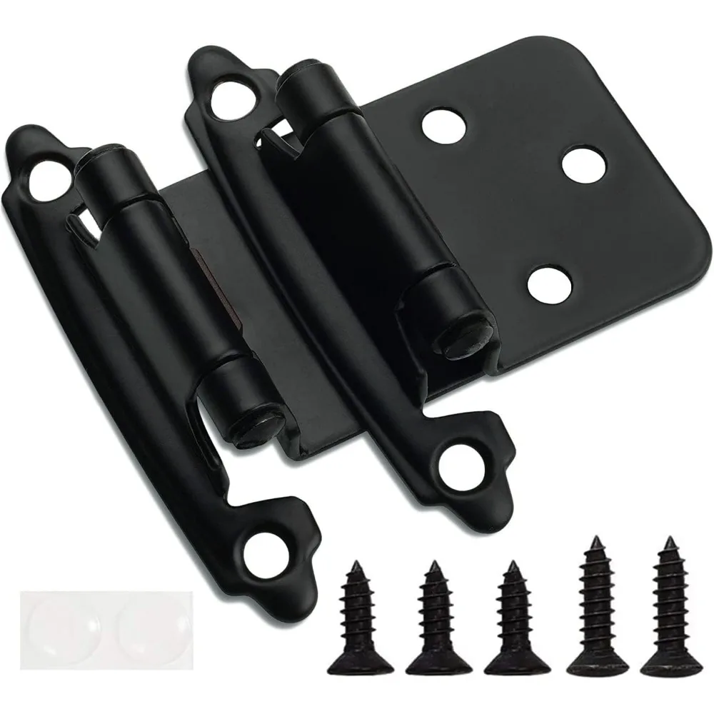 

1/2" Overlay Matte Black Cabinet Hinges (10 Pair -20 Pcs) Self Closing Bath & Kitchen Cabinet Hinges Black Flush Mount w/Door Bumpers & Upgraded Screws